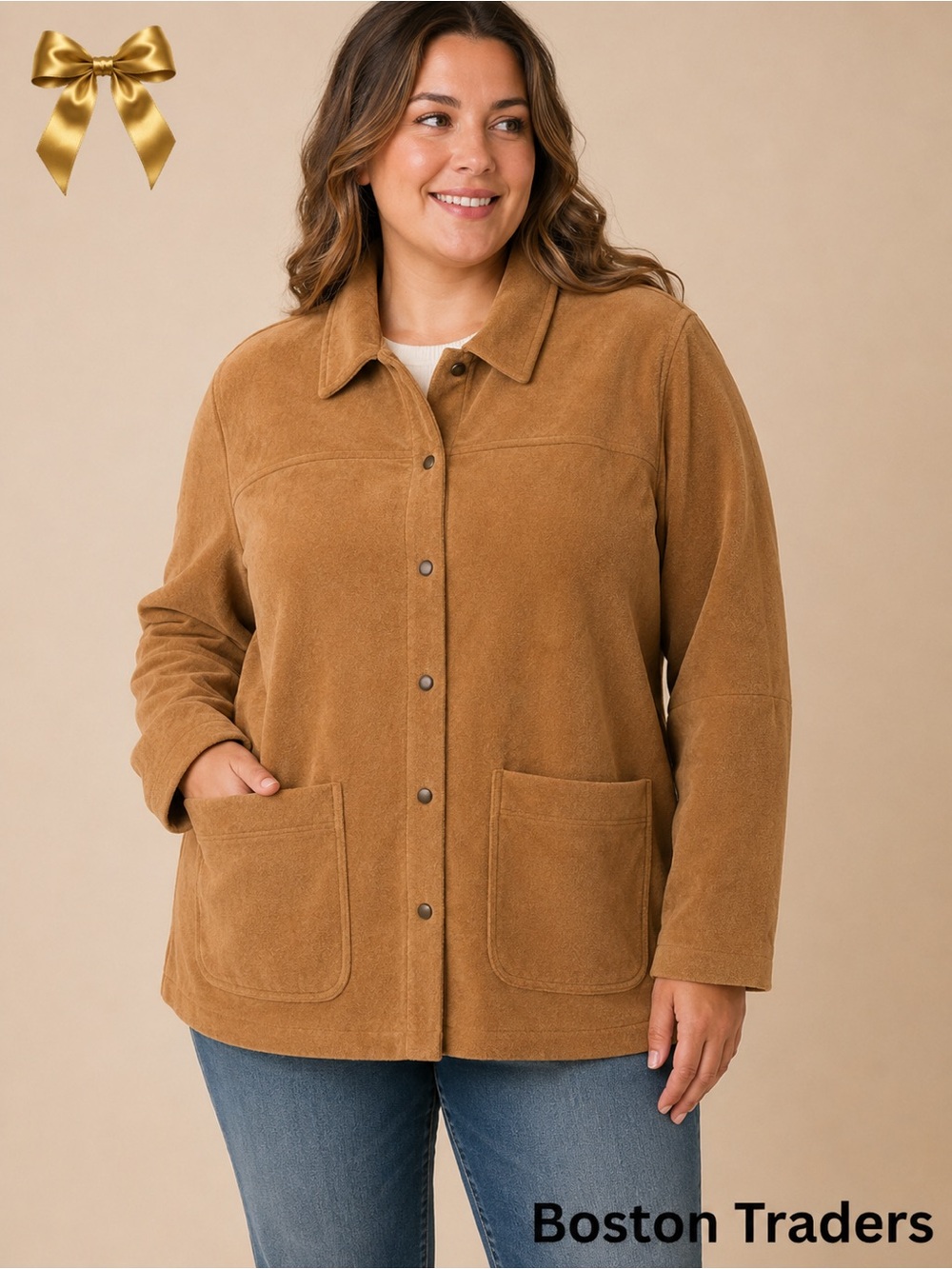 Boston Traders Barn Jacket XL Brown Faux Suede Snaps Pockets NWT